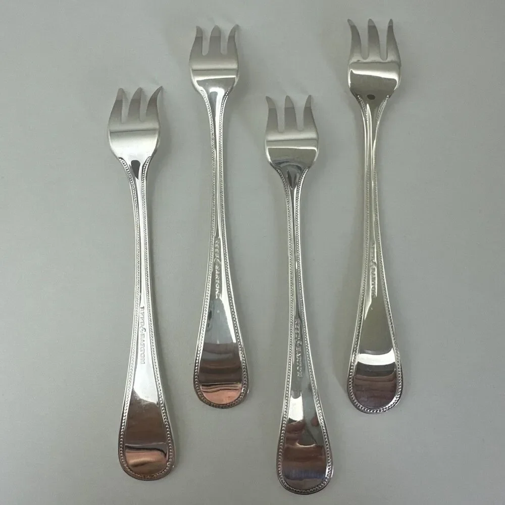 Reed & Barton Beaded English Gentry Silverplate Cocktail Seafood Fork Set of 4